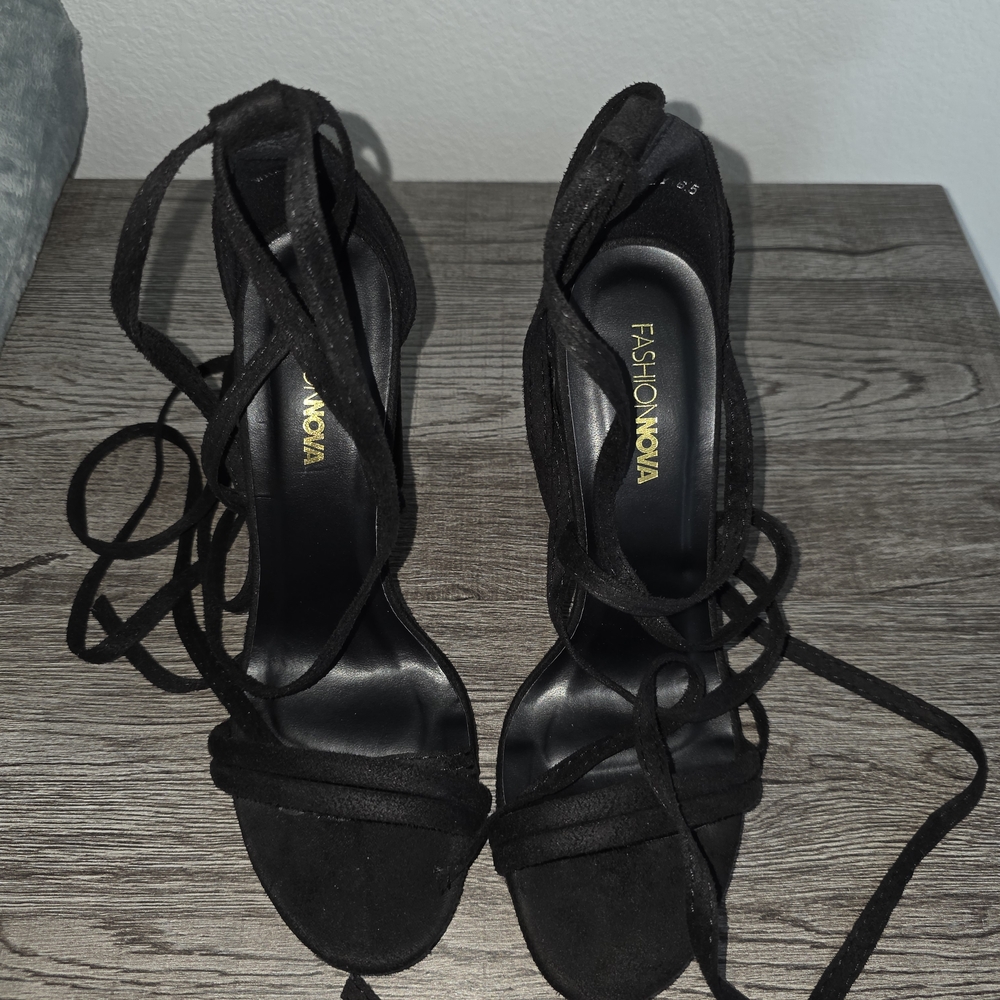 Fashion Nova Black Lace-Up Suede Strappy Heels